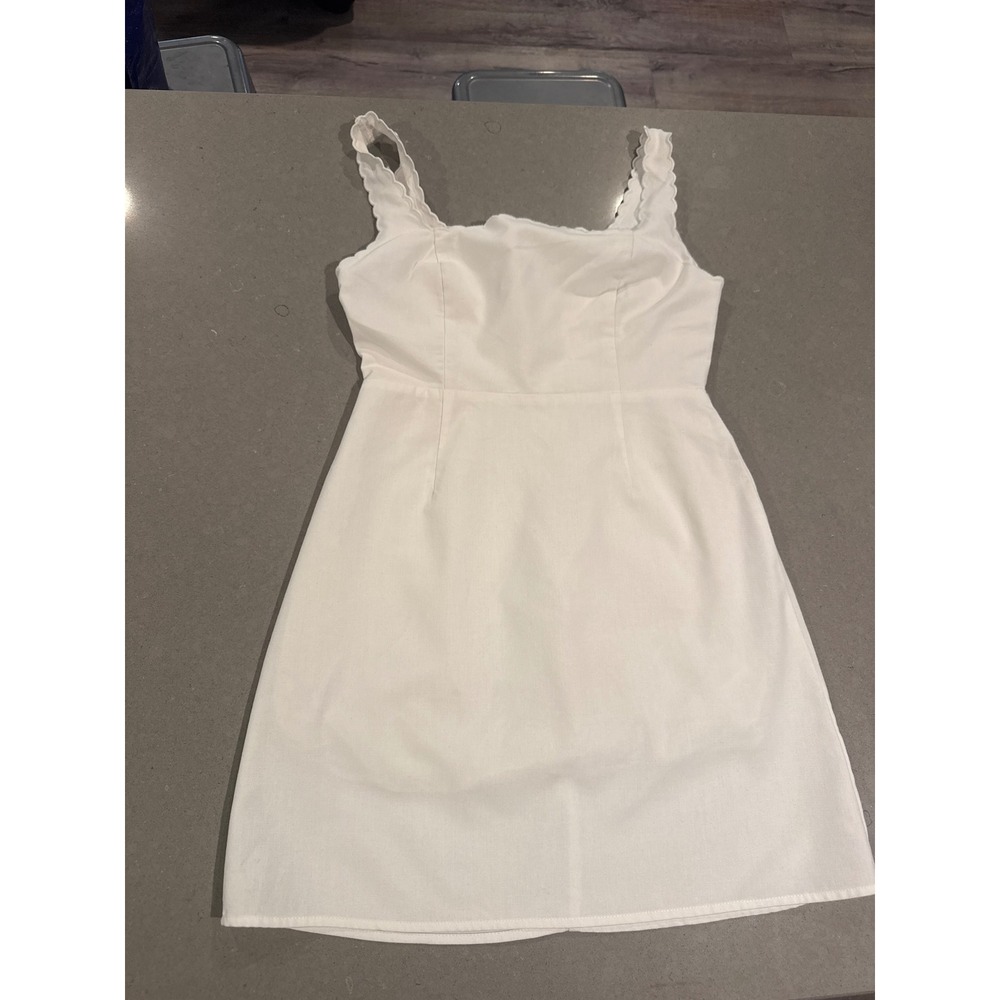 Altar'd State White Mini Dress Sleeveless Scalloped Strap Casual Sundress Small
